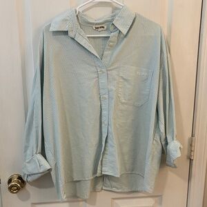 Djerf Avenue Green Striped Button-Up Shirt